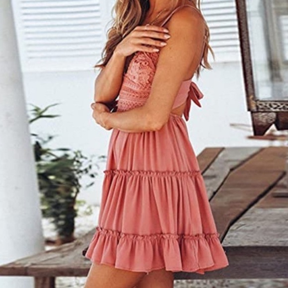 New Boutique Brand Mauve/Pink Boho Swing Mini Dress - Picture 3 of 4